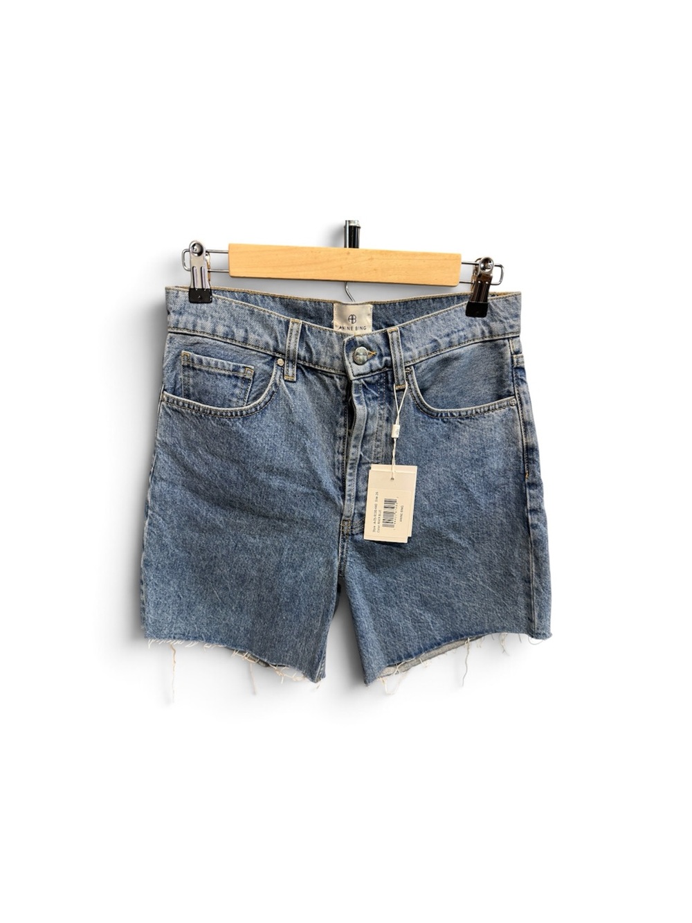 Anine Bing Blue Distressed Denim Bermuda Shorts